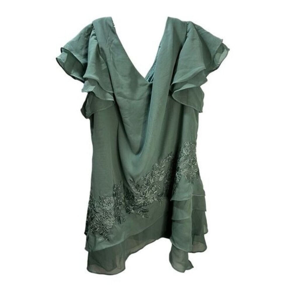 NEW Wedding‎ Dress Flutter Sleeves Mint Embroidered Blouse Small